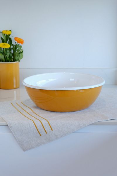Elifle 32cm Large Enamel Bowl - Golden Yellow, Basin and Dough Basin, Whisk and Mixing Bowl