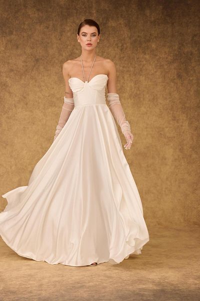 Carmen Rochie De Seara Si Rochie De Mireasa Lungi Fara Bretele De Satin Ecru