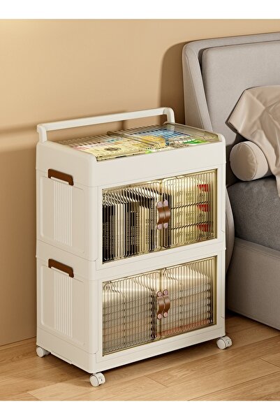 ALMUFARREJ خزانة تخزين الكتب، باب كبير متعدد الوظائف مرن قابل للطي مع عجلات، ...