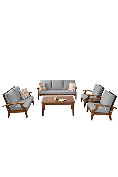 YASÜ Balkon Bahçe Teras Takım Mobilyası Oturma Grubu Masa Berjer Kanepe Gri S...