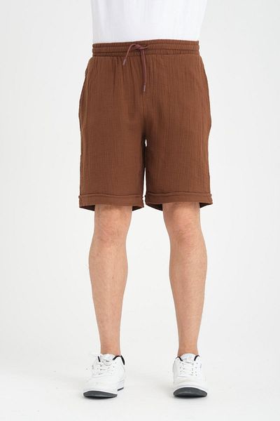 Valiberta Men's Muslin Shorts - Light and Comfortable, Double Leg, Brown