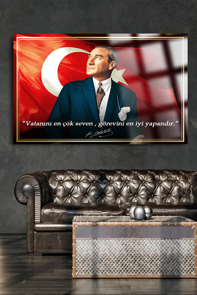 TAULART YAZILI GÖRKEMLİ ATATÜRK CAM TABLO KIRILMAZ LÜKS CAM TABLO EV, İŞ YERİ, OFİS HEDİYESİ