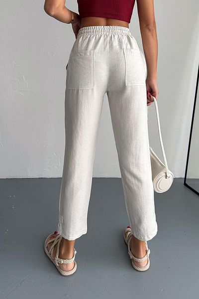 İstangül Butik Linen Trousers - Carrot Leg, Elastic Waist