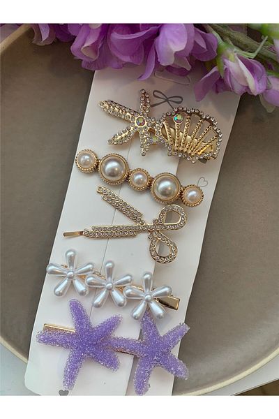 Pelin Aksesuar Set de 5 catarame cu stea de mare violet