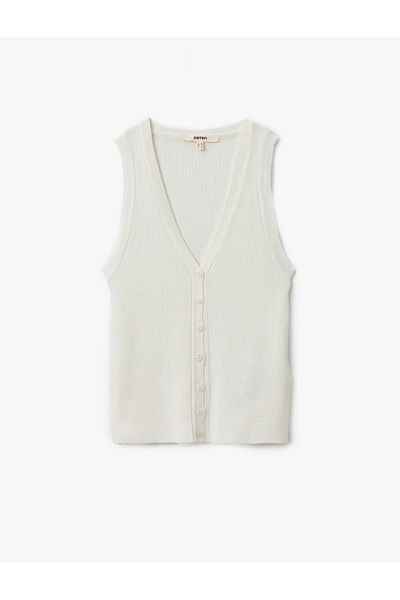 Koton Buttoned Sleeveless V-Neck Knitwear Vest