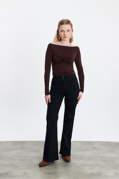 Rays Μπλούζα 20178 Model Brown Color Gathered Λεπτομερής μπλούζα