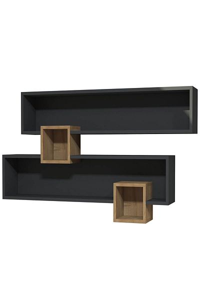 HOMS Wall shelf, Caracas Homs, anthracite grey/walnut, 75 x 120 x 22 cm, Chipboard