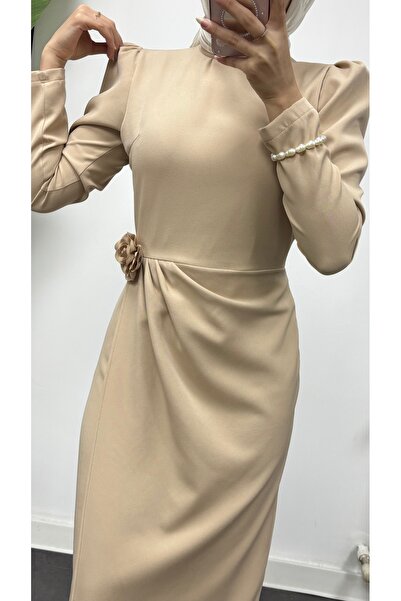 ZÜBİŞ BUTİK SUDE Gül Detaylı Tesettür Kalem Elbise