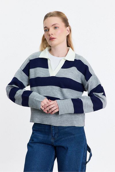 Rays 24379 Smoked Polo Neck Striped Sweater