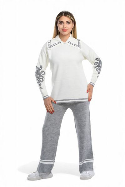 NEWCO New Trend Women's Polo Collar Special Embroidered Knitwear Suit