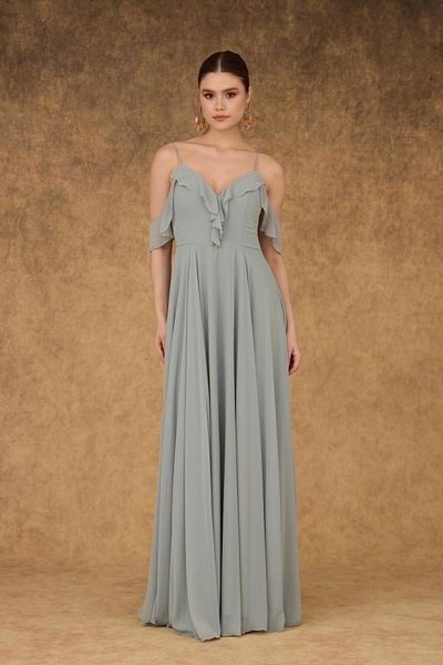 Carmen Μακρύ βραδινό φόρεμα Çağla Chiffon Chest Flounce