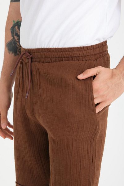 Valiberta Men's Muslin Shorts - Light and Comfortable, Double Leg, Brown
