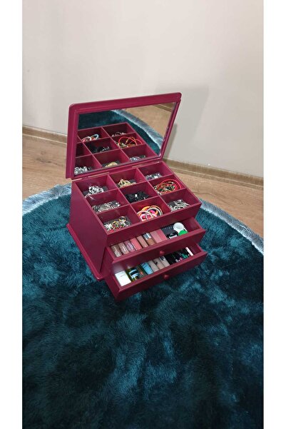 Tekir Store evinizi güzelleştirin Ahşap Aynalı 2 Çekmeceli Bölmeli Dekoratif Dolap Takı Saat Kutusu Çok Amaçlı Organizer Lake Boyalı