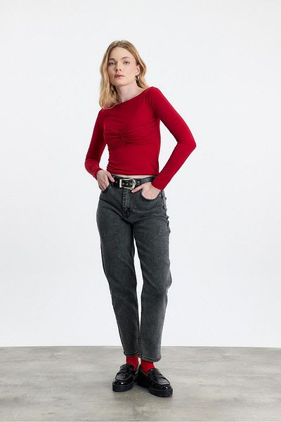 Rays 20178 Drawstring Detail Blouse Red