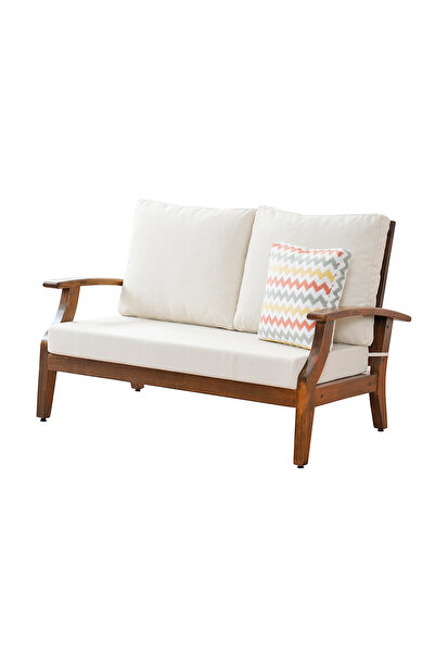 YASÜ Balkon Bahçe Teras Uzanma Koltuğu Ahşap Ikili Berjer Koltuk Kanepe Sandalye Krem Sünger Minder 2'li