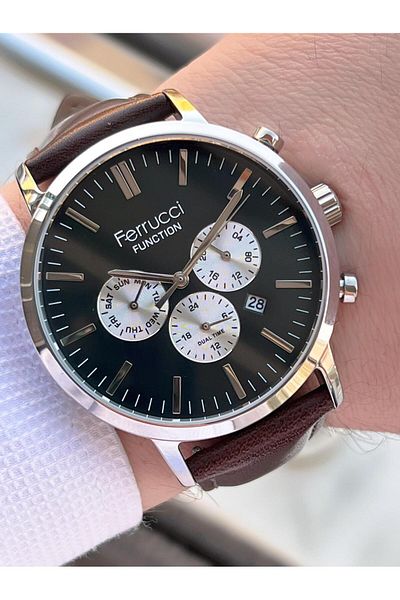 Ferrucci Men's Wrist Watch with Double Lanyard Leather and Steel Mesh Inner Functions Active 3 Atm Efc.03L.04