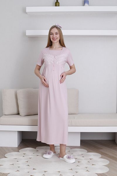 ERDENİZ TEKSTİL Maternity-Maternity 2-Piece Set with Laced Sleeves and Breastfeeding Detail Nightgown