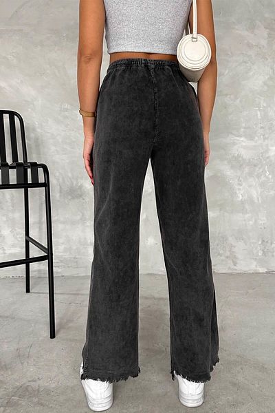 İstangül Butik Wide Leg High Waist Wash Pattern Linen Trousers