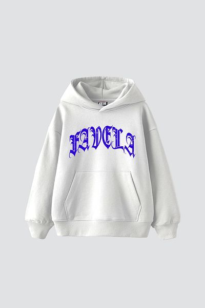 Sekizbiraltı Favela Blue Stone Printed Oversize Unisex Λευκό Hoodie