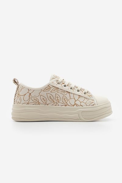 Marjin Damen Sneaker bestickt Schnürsenkel Leinen Sneakers Magis Ecru
