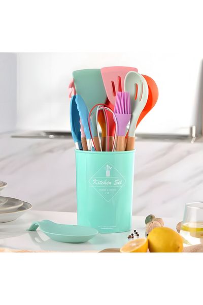 MİMOZA PARK Kitchen Serving Set of 11 with Silicone Bamboo Handle