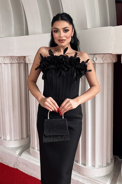 giyimmasalı Φόρεμα μολύβι Atlas Fabric Underwire Rose Λεπτομερές - ΜΑΥΡΟ