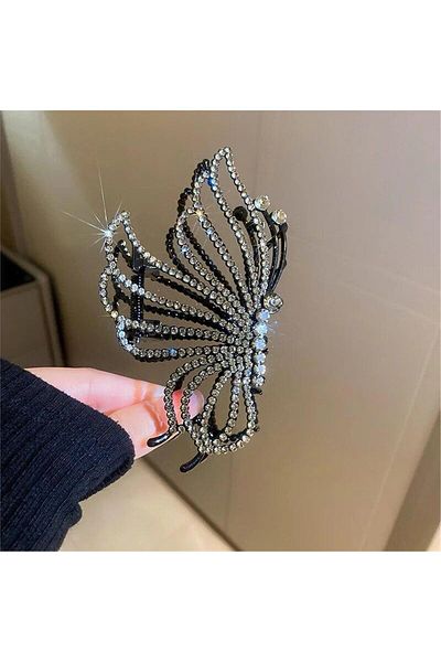 Pelin Aksesuar Cataramă mare cu zăvor fluture cu piatră de cristal neagră
