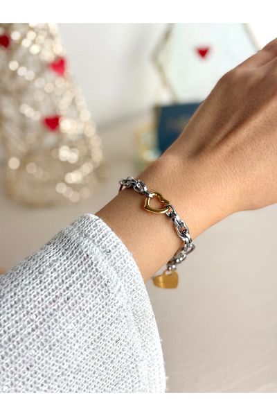Nour Co Steel Heart Charm Bracelet