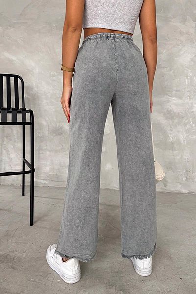İstangül Butik Wide Leg High Waist Wash Pattern Linen Trousers
