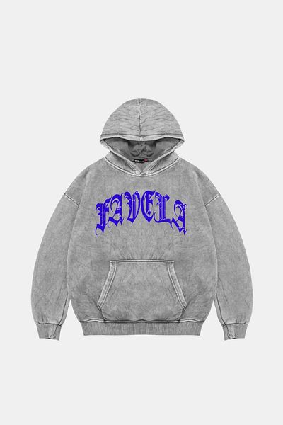 Sekizbiraltı Favela Blue Stone Printed Oversize Unisex Πλενόμενο λευκό κουκούλα