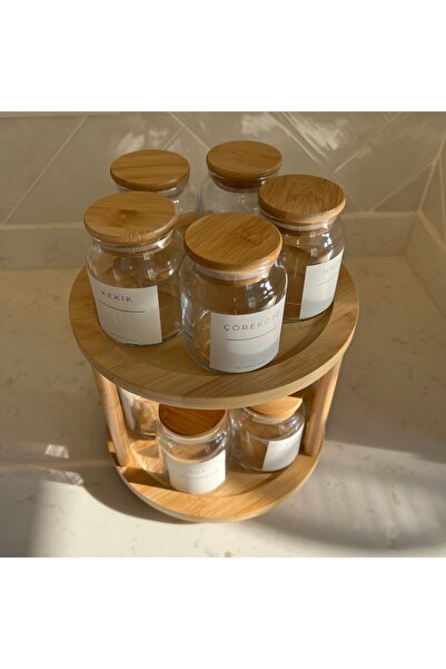 Sade Hediye 10-Piece Spice Set with Bamboo Lid and Rotating Stand