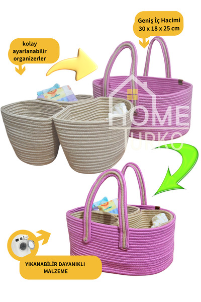 HomeTurko Coș de iuta pentru mamă pentru bebeluș cu volum mare, geantă cu mân...