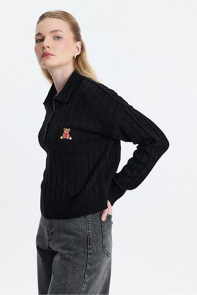 Rays 24387 Pulover împletit cu ursuleț brodat negru