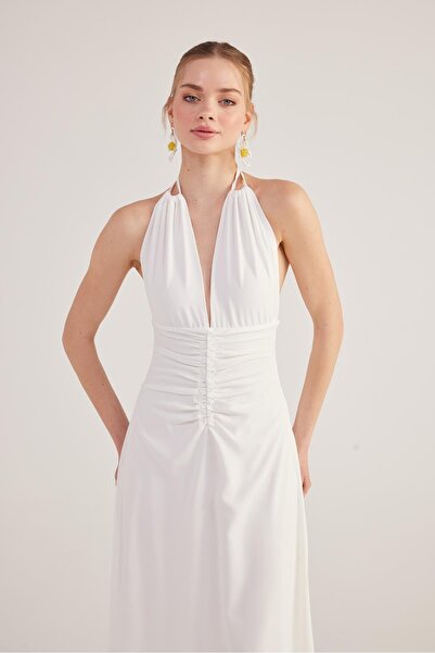 HOLLY LOLLY White Long Singa Dress - Halter Neck