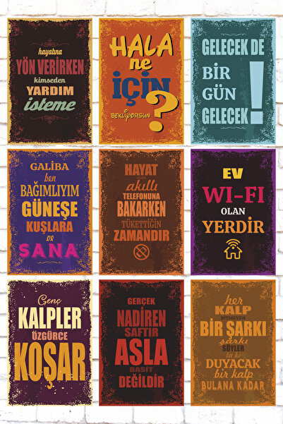 Hayat Poster Set de pictură din lemn cu 9 bucăți de scris mixt cu citate motivaționale