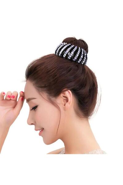 Pelin Aksesuar White Crystal Scalloped Detachable Bun Buckle