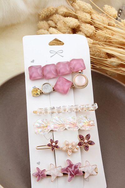 Pelin Aksesuar Set de catarame laterale roz din 6 piese