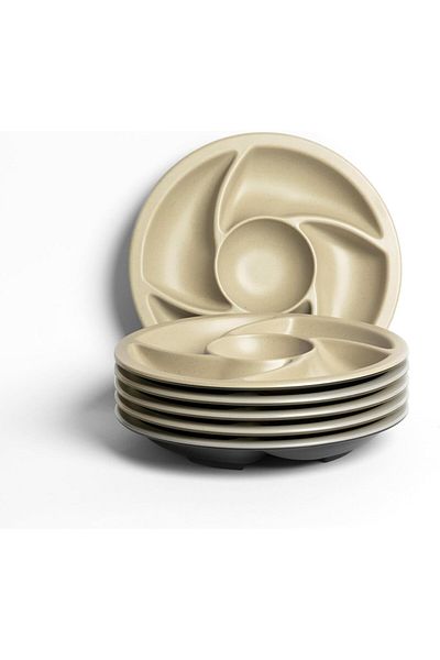 mastergold 4 Pieces Divided Melamine Round Plates ( 24cm ) for Serving Nuts, Desserts, Sauces and Snacks