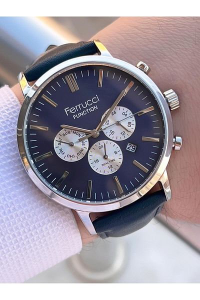 Ferrucci Men's Wrist Watch - Double Bands, Leather & Steel Mesh, 3 Atm Functions Efc.03L.02