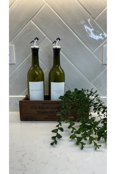 Sade Hediye 2-Piece Oil Pot with Label/Decorative Wooden Box/Artificial Eucalyptus Flower