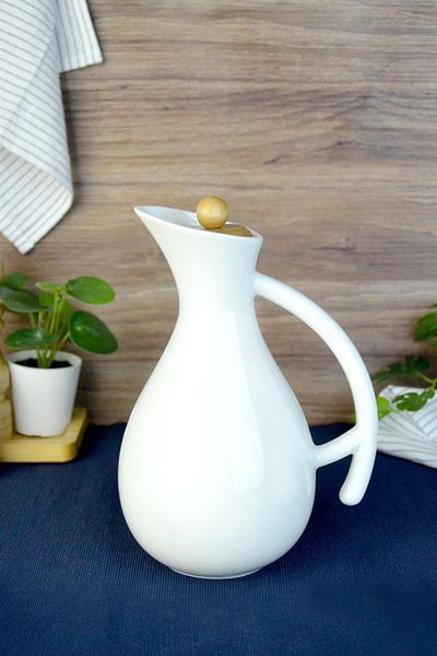 Bayev Fiona 700 Cc Porcelain Oil Pot - Oil Pot with Bamboo Lid Vinegar