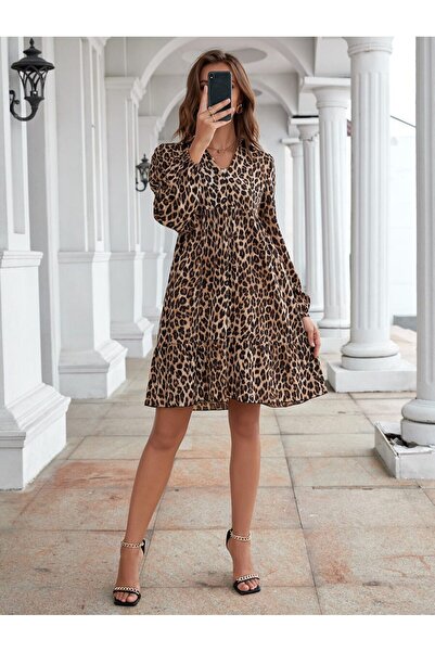 Red Daisy Γυναικείο Μίνι Φόρεμα με Λεοπάρ