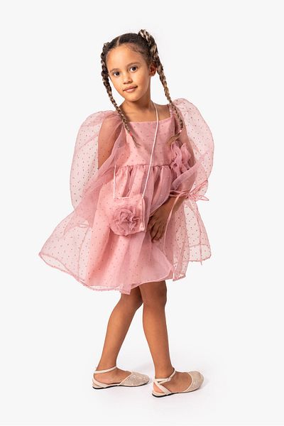 DFN Special Occasion Birthday Party Dress with Balloon Sleeve Bag