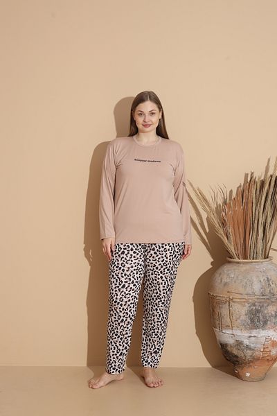 CALİA Women's Battal Milan Fabric Pajamas Set Plus Size Long Sleeve