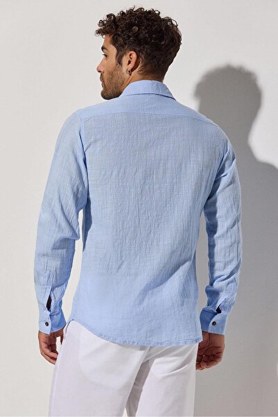 White By Nature Blue Slub Long Sleeve Men's Shirt