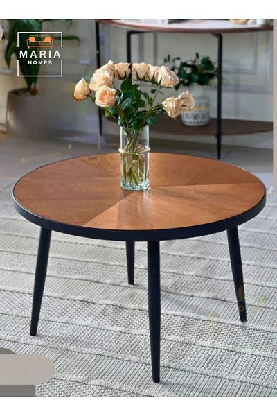 MARIA HOMES Round Wooden Coffee Table Elegant Modern Design for Living Rooms 80x50 cm