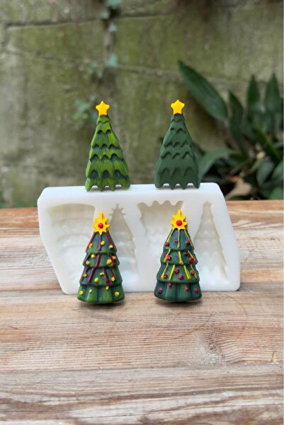 rufus concept Noel Çamı İki Çeşit Dörtlü Silikon Mum Kalıbı