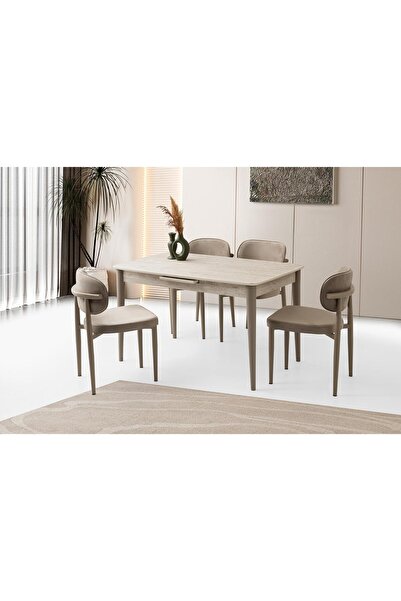 Sweet Home Masa Sandalye Milano Mdf Ortadan Açılır Masa 4 Adet Siesta Sandalye Takım