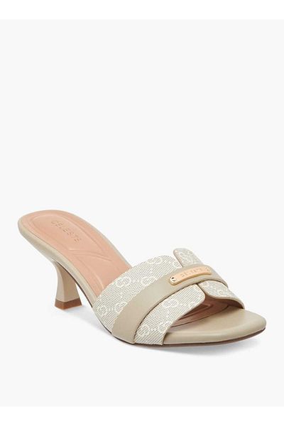 Celeste Women's Monogram Print Slip-On Sandals with Flared Heels