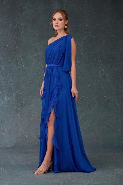 Carmen Saks Şifon Tek Omuzlu Uzun Abiye Elbise